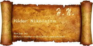 Háder Nikoletta névjegykártya
